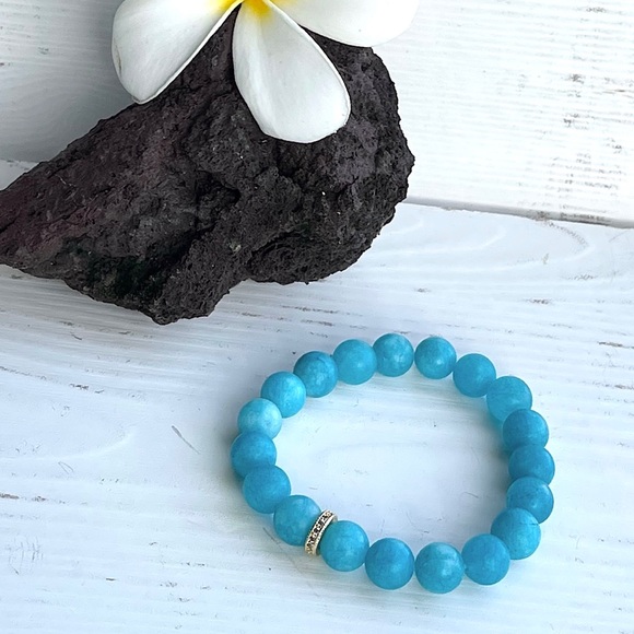 Crystal Chalcedony Beaded Stretch Bracelet - Teal - Picture 1 of 4